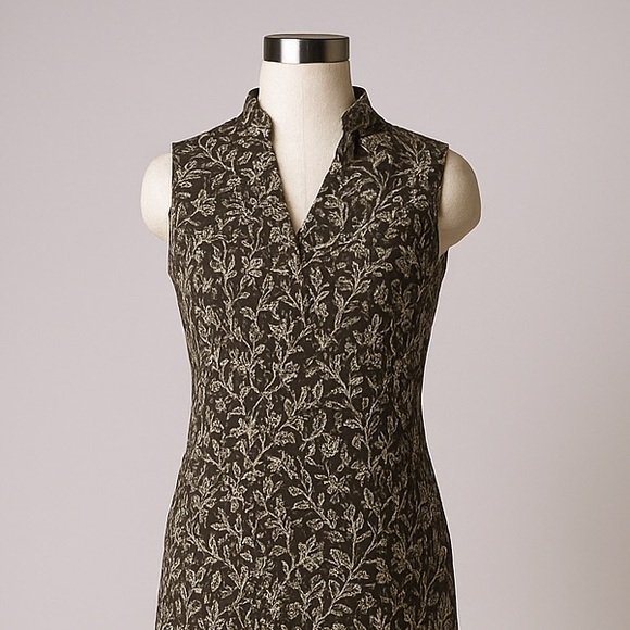 Vintage Laura Ashley Brown Floral Sleeveless Midi Dress Size 6 V-Neck Cottage - Picture 3 of 11